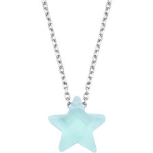 Altın Sepeti Gümüş Aqua Renk Taşlı Yıldız Kolye