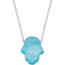 Altın Sepeti Gümüş Aqua Zirkon Taşlı Fatma Ana Kolye