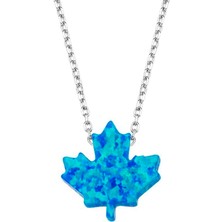 Altın Sepeti Gümüş Opal Renkli Taş Çınar Yaprağı Kolye