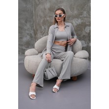 Kadın Premium Krinkıl Kumaş Alt Üst Crop Takım