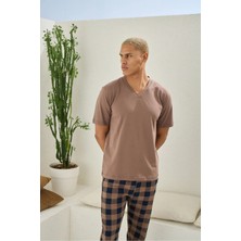Kly Büyük Beden V Yaka Kısa Kol Erkek Pijama Takım 2208