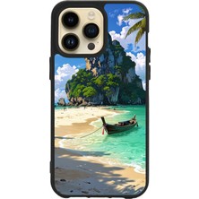 Apple iPhone 15 Pro Max Baskılı ve Glass Korumalı Siyah Renk Silikon Kılıf
