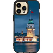 Apple iPhone 15 Pro Max Baskılı ve Glass Korumalı Siyah Renk Silikon Kılıf