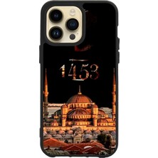 Apple iPhone 15 Pro Max Baskılı ve Glass Korumalı Siyah Renk Silikon Kılıf