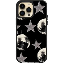 Apple iPhone 15 Pro Max Baskılı ve Glass Korumalı Siyah Renk Silikon Kılıf