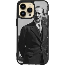 Apple iPhone 15 Pro Max Baskılı ve Glass Korumalı Siyah Renk Silikon Kılıf