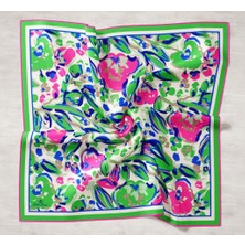 Silk Home Yeşil - Saks Mavi Desenli Tivil İpek Eşarp IST 11405 - 22