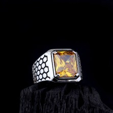 925 Ayar Gümüş Petek Model Zirkon Taşlı Model Erkek Yüzük