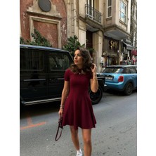 Ecenin Favorileri Bordo Super Mini Kadın Elbise