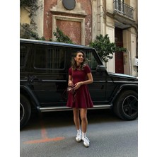 Ecenin Favorileri Bordo Super Mini Kadın Elbise