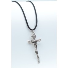 Bu Farklı Hz. İsa Haç Deri ip Kolye - Gümüş Kaplama - Kadın Erkek Kolye - No:952