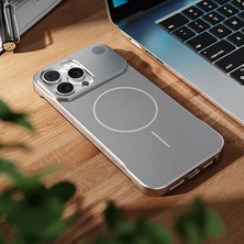 Apple iPhone 16 Pro Max Uyumlu Kılıf Zebana Elite Titan Metal Kılıf (Kablosuz Şarj Destekli) Gri
