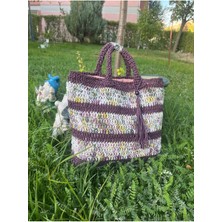 Bright3 Kağıt Ip , El Örgüsü, Örme, Plaj, Pazar, Günlük , Çanta, Tasarım , Mor Ebruli, Astarlı, Cepli