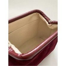 heybes Kadın Bordo Süet Clutch El Çantası