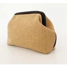 heybes Kadın Siyah Biyeli Jüt Hasır Clutch El Çantası