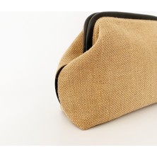 heybes Kadın Siyah Biyeli Jüt Hasır Clutch El Çantası