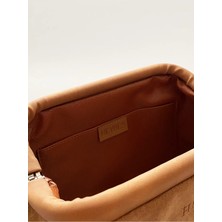 heybes Kadın Taba Kahve Süet Clutch El Çantası