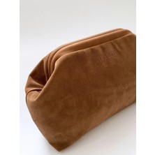 heybes Kadın Taba Kahve Süet Clutch El Çantası