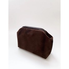 Heybes Kadın Koyu Kahve Süet Clutch El Çantası
