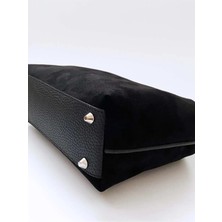 Heybes Kadın Koyu Siyah Süet Clutch El Çantası
