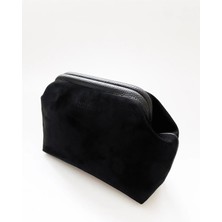 Heybes Kadın Koyu Siyah Süet Clutch El Çantası