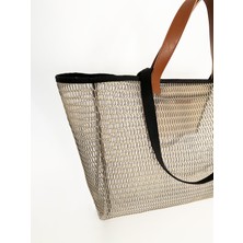 Heybes Kadın Bej Petek Desenli Şeffaf Büyük Boy Plaj ve Alışveriş Shopper Tote Omuz Çantası