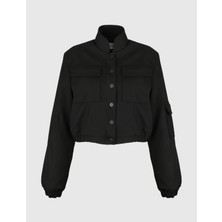 Ambra Siyah Crop Bomber Kadın Ceket