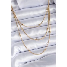 Lucest Yeni Xd Çelik Gold Renk 3'lü Minimal Toplu Kadın Kolye Kampanyalı