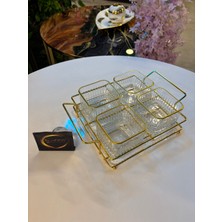 Ars Paşabahçe Elysia Yaldızlı Kare Kase, Metal Gold Standlı 4'lü Çerezlik, Sunumluk, Kahvaltılık