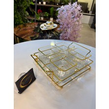 Ars Paşabahçe Elysia Yaldızlı Kare Kase, Metal Gold Standlı 4'lü Çerezlik, Sunumluk, Kahvaltılık