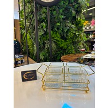 Ars Paşabahçe Elysia Yaldızlı Kare Kase, Metal Gold Standlı 4'lü Çerezlik, Sunumluk, Kahvaltılık