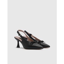 Vyver Hakiki Deri Kadın Siyah Topuklu Sandalet