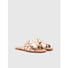 Elista Hakiki Deri Kadın Altın Renk Terlik