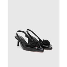 Janiska Hakiki Rugan Deri Kadın Siyah Topuklu Sandalet