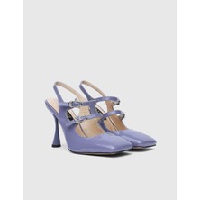 İLVİ Bajuzs Rugan Deri Kadın Mor Topuklu Sandalet