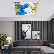 Gökyüzü Panel Salon Avize Modeli - 60WATT Aydınlatma -60 cm  x 60 cm  -Led Işık Avize- Baskılı Tasarım-Tavana Yapışık