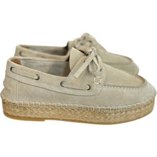 Tufan Shoes Bej  Süet Hasır Taban Bağlı Loafer