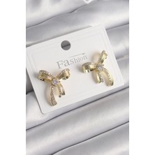 Çarşı Point Pirinç Gold Renk Zirkon Taşlı Fiyonk Model Kadın Küpe
