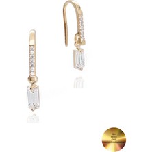 18K Serie Oro Baget Taşlı Çengel Asma Minimal Gümüş Küpe