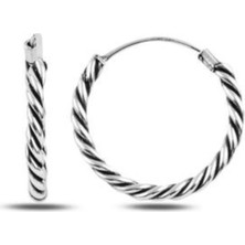 925 Ayar 20mm Burgu Model Oksitli Halka Bayan Küpe