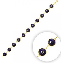 El İşi Cam Göz Boncuğu Altın Kaplama Kadın Gümüş Bileklik