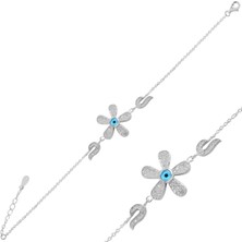 Gümüş Çiçek Model Sosyete Gözü Zirkon Taşlı Kadın Bileklik