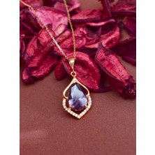 Rose Gold Ametist Taşlı Su Damlası Bayan Gümüş Kolye