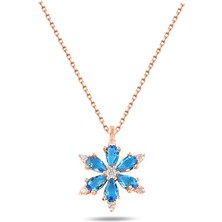 925 Ayar Lotus Çiçeği Aquamarin Taşlı Rose Gold Kadın Gümüş Kolye