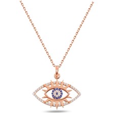 Gümüş Rose Renk Nazar Gözlü Kirpikli Bayan Gümüş Kolye