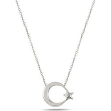 925 Ayar Gümüş Ay Yıldız Kolye Bayan Gümüş Kolye Sade Sevenlere
