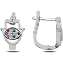 Gümüş Renkli Taşlı Fatma Ana Eli J Çocuk Küpe