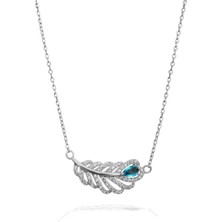 Aquamarin Taşı Lusso Yaprak Model Diamond Kadın Gümüş Kolye