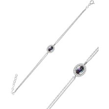 925 Ayar Gümüş Halo Mistik Topaz Taşlı Bayan Bileklik