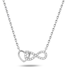 Gümüş Sonsuzlukla Bağlı Kalp Kadın Gümüş Kolye